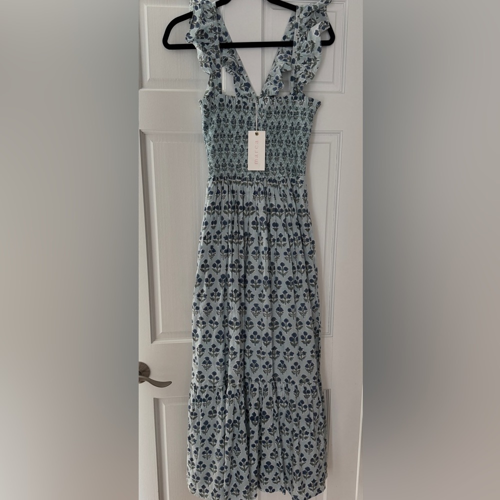 Blue Strapless Smocked Maxi Dress for Resort Wear